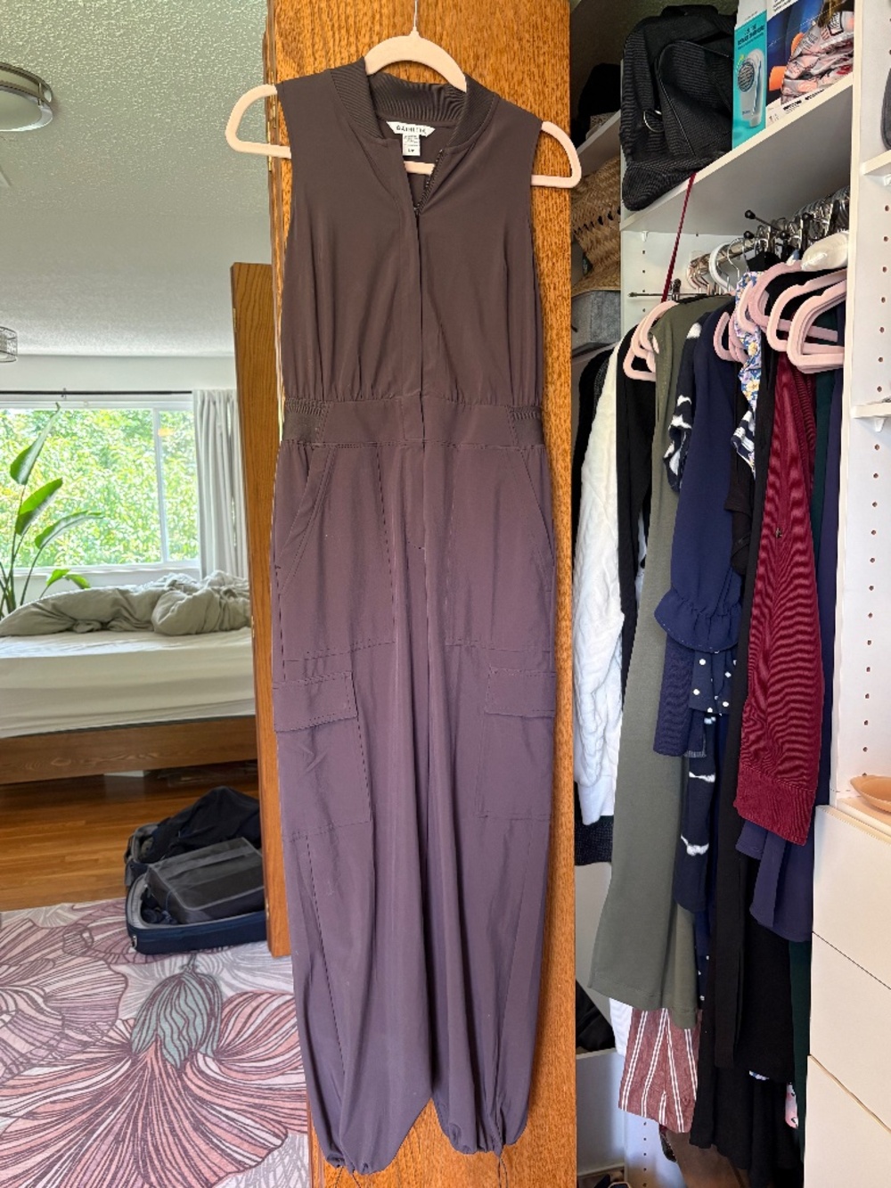 Athleta Grey/Purple Sleeveless Cargo Utility Jumpsuit Size 2/P